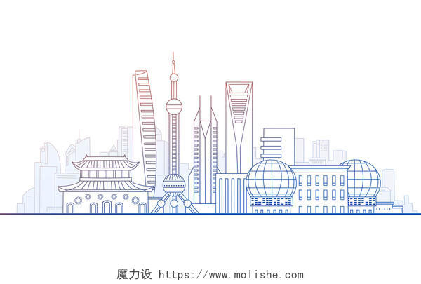 蓝色平面线条上海建筑建筑城市背景